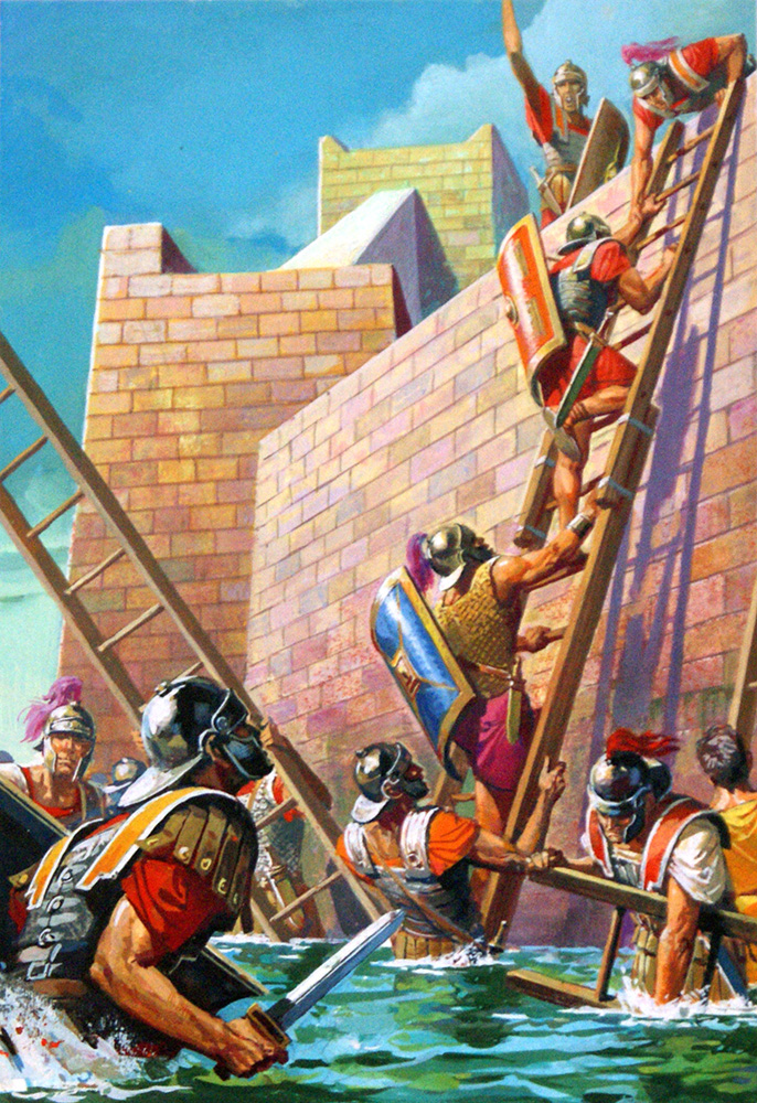 Scipio Scales the Walls of Carthago Nova (Original) art by Severino Baraldi Art at The Illustration Art Gallery