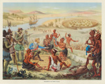 Explorers in an Indian village (Original Macmillan Poster) (Print)