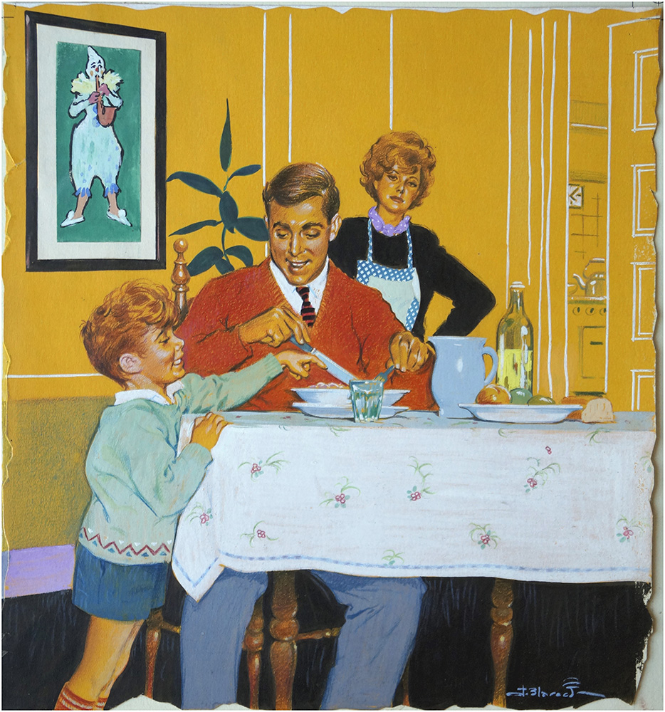 The Little Boy Who Shared His Daddy's Supper (Original) (Signed) art by Jesus Blasco Art at The Illustration Art Gallery