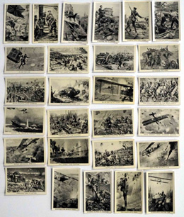 Set of 36 Cigarette Cards: Thrilling Scenes from the Great War 29 cards and 7 cards Great War Deeds (1927)