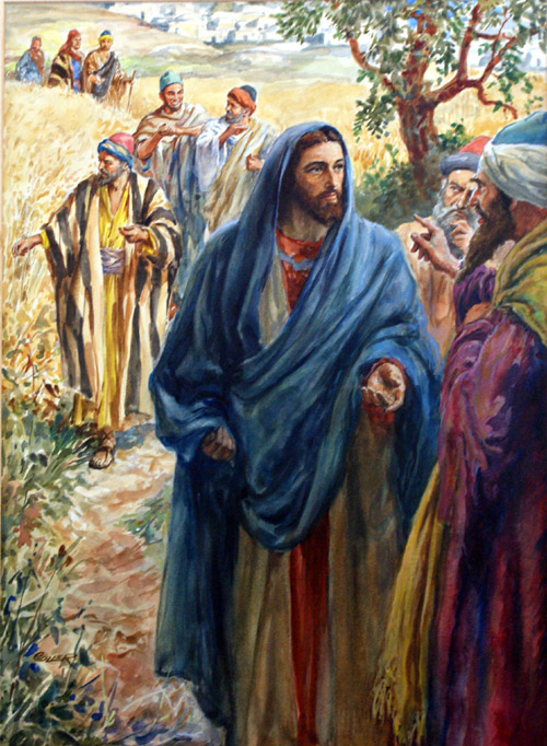 Jesus and Disciples in Cornfield (Original) (Signed) by Henry Coller at The Illustration Art Gallery
