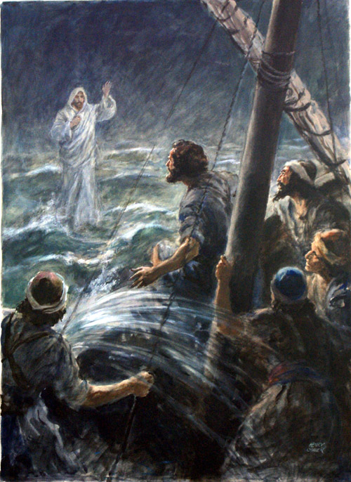 Jesus Saves the Disciples (Original) (Signed) by Henry Coller at The Illustration Art Gallery