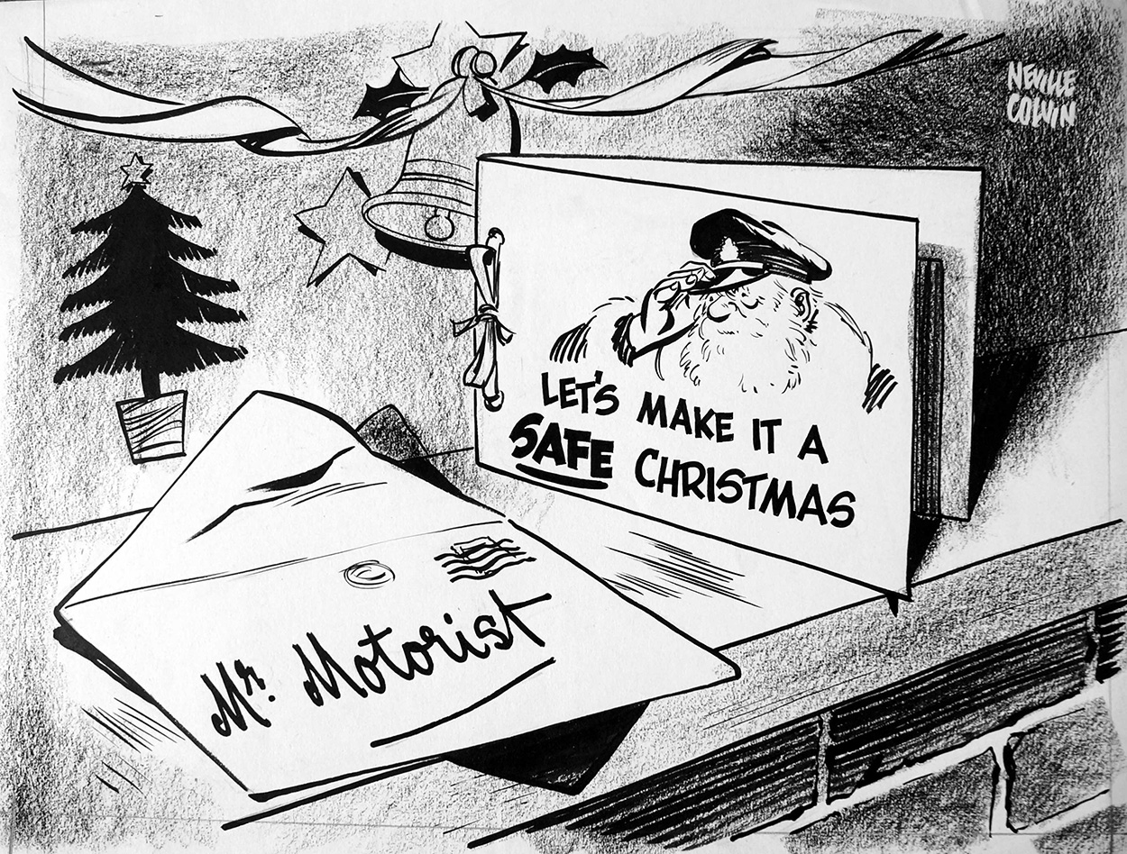 Safe Christmas Motoring (Original) (Signed) art by Newspaper Cartoons (Colvin) at The Illustration Art Gallery