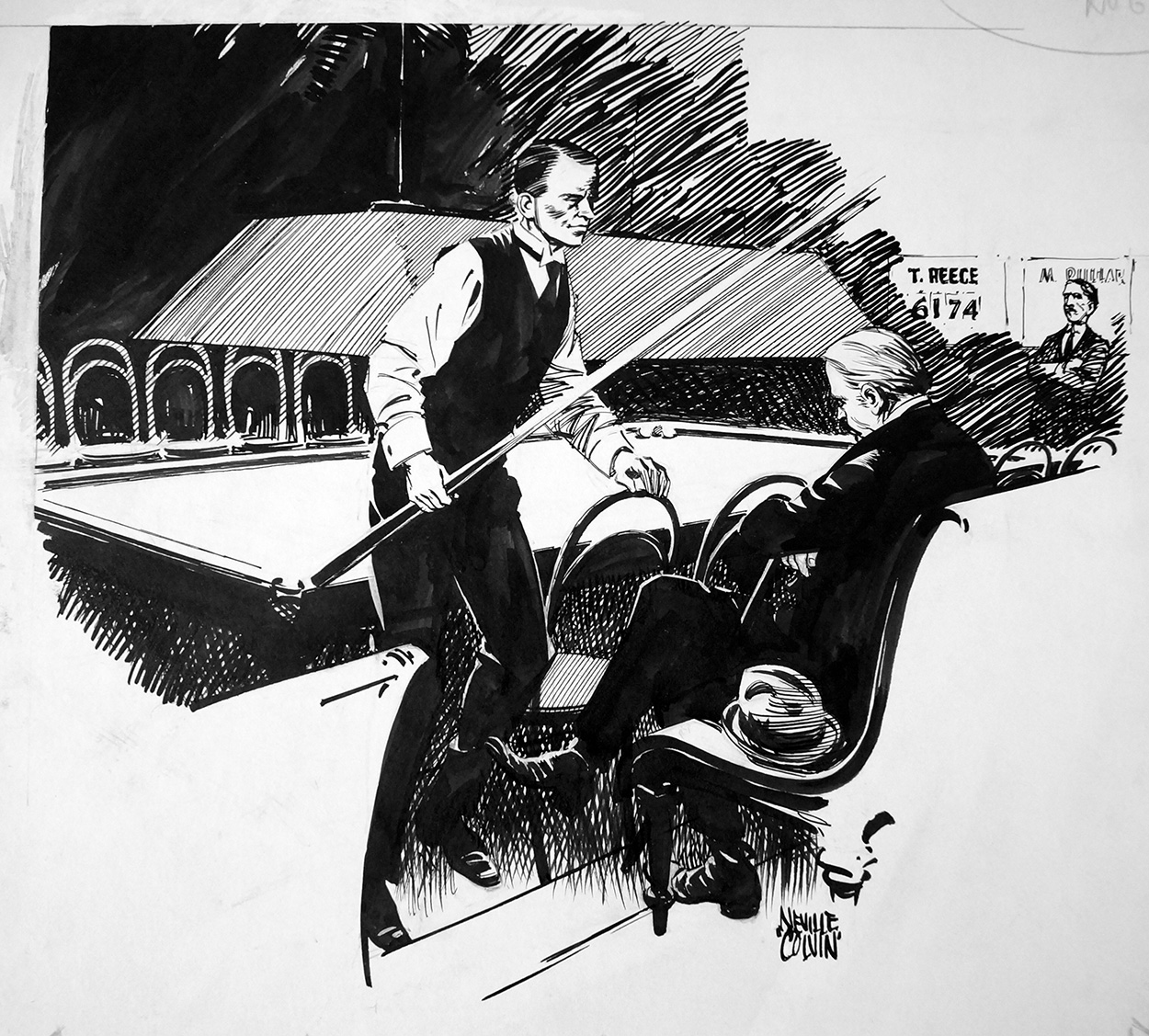 Tom Reece, Billiard Champion (Original) (Signed) art by Newspaper Cartoons (Colvin) at The Illustration Art Gallery