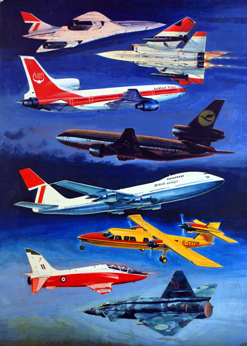 Civil and Military Aircraft Montage (Original) by Graham Coton at The Illustration Art Gallery