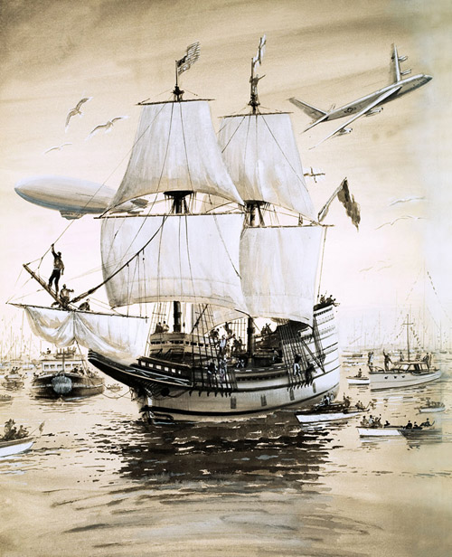 The Mayflower Sails Again (Original) by Graham Coton at The Illustration Art Gallery