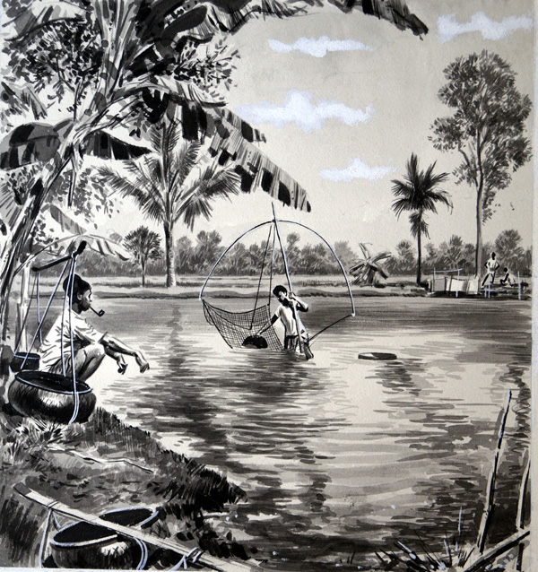 Fishing in Java (Original) by Neville Dear at The Illustration Art Gallery