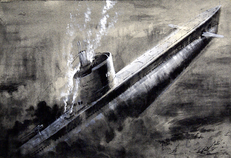 Sunken Submarine (Original) by Neville Dear at The Illustration Art Gallery