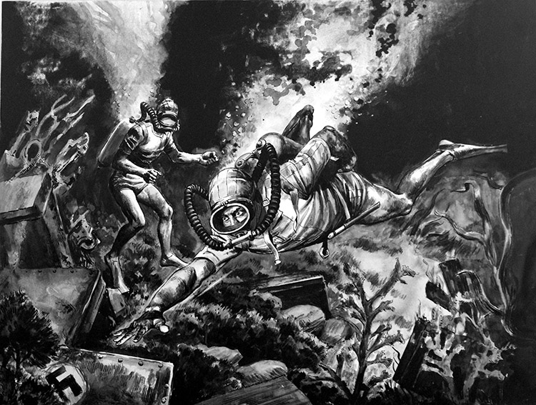 Diving For Nazi Treasure (Original) by Cecil Doughty Art at The Illustration Art Gallery