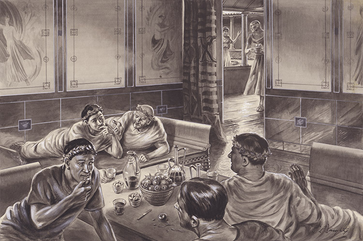 Romano Britons Dining (Original) (Signed) by British History (Doughty) at The Illustration Art Gallery