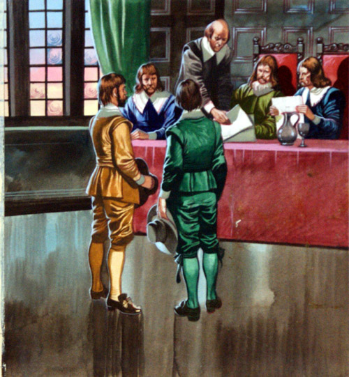 The Pilgrim Fathers Seek Permission to settle in Virginia (Original) by American History (Ron Embleton) at The Illustration Art Gallery