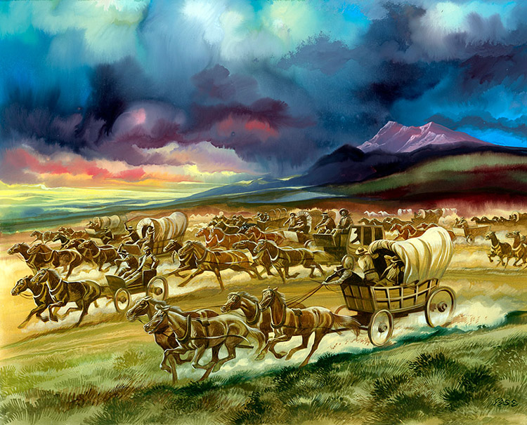 Western Land Race (Original) (Signed) by The Winning of the West (Ron Embleton) at The Illustration Art Gallery