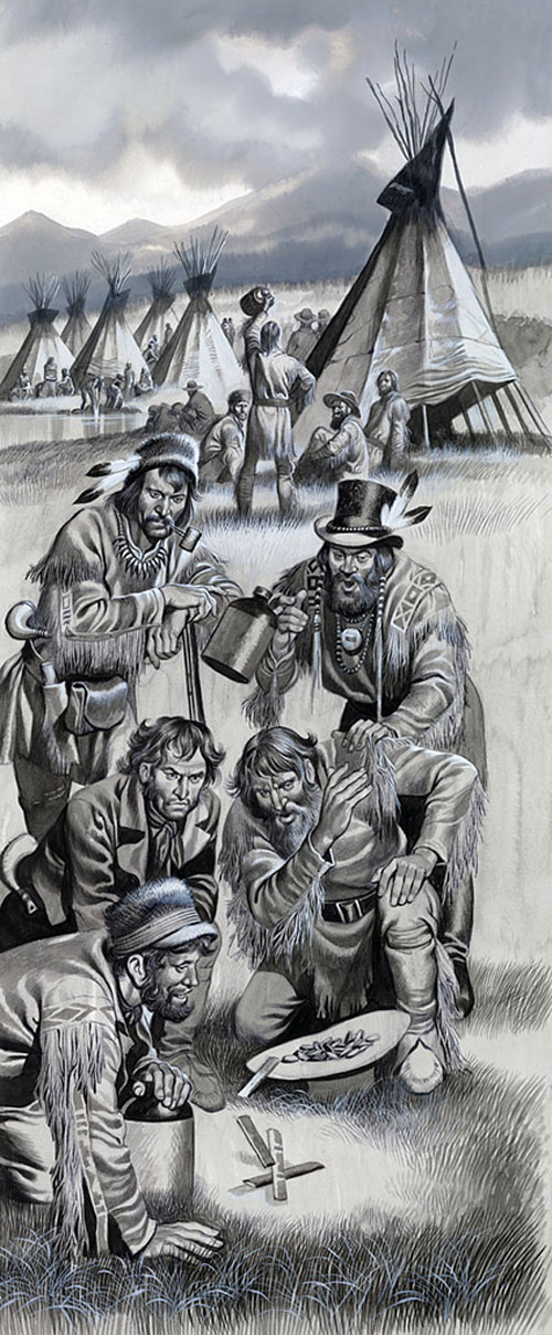 The Mountain Men in Camp (Original) (Signed) by The Winning of the West (Ron Embleton) at The Illustration Art Gallery