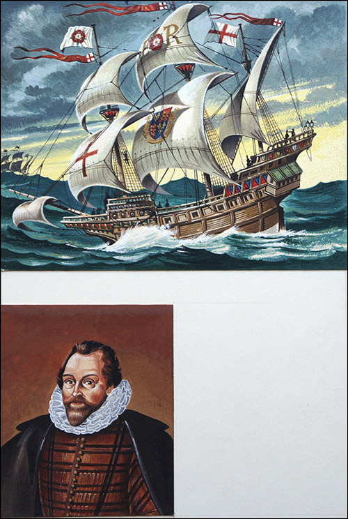 Sir Francis Drake and The Golden Hind (Original) by Dan Escott at The Illustration Art Gallery