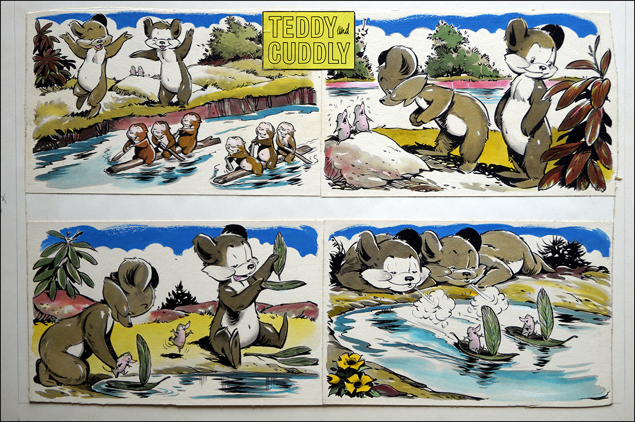 Teddy and Cuddly Make a Boat (Original) art by Bert Felstead at The Illustration Art Gallery