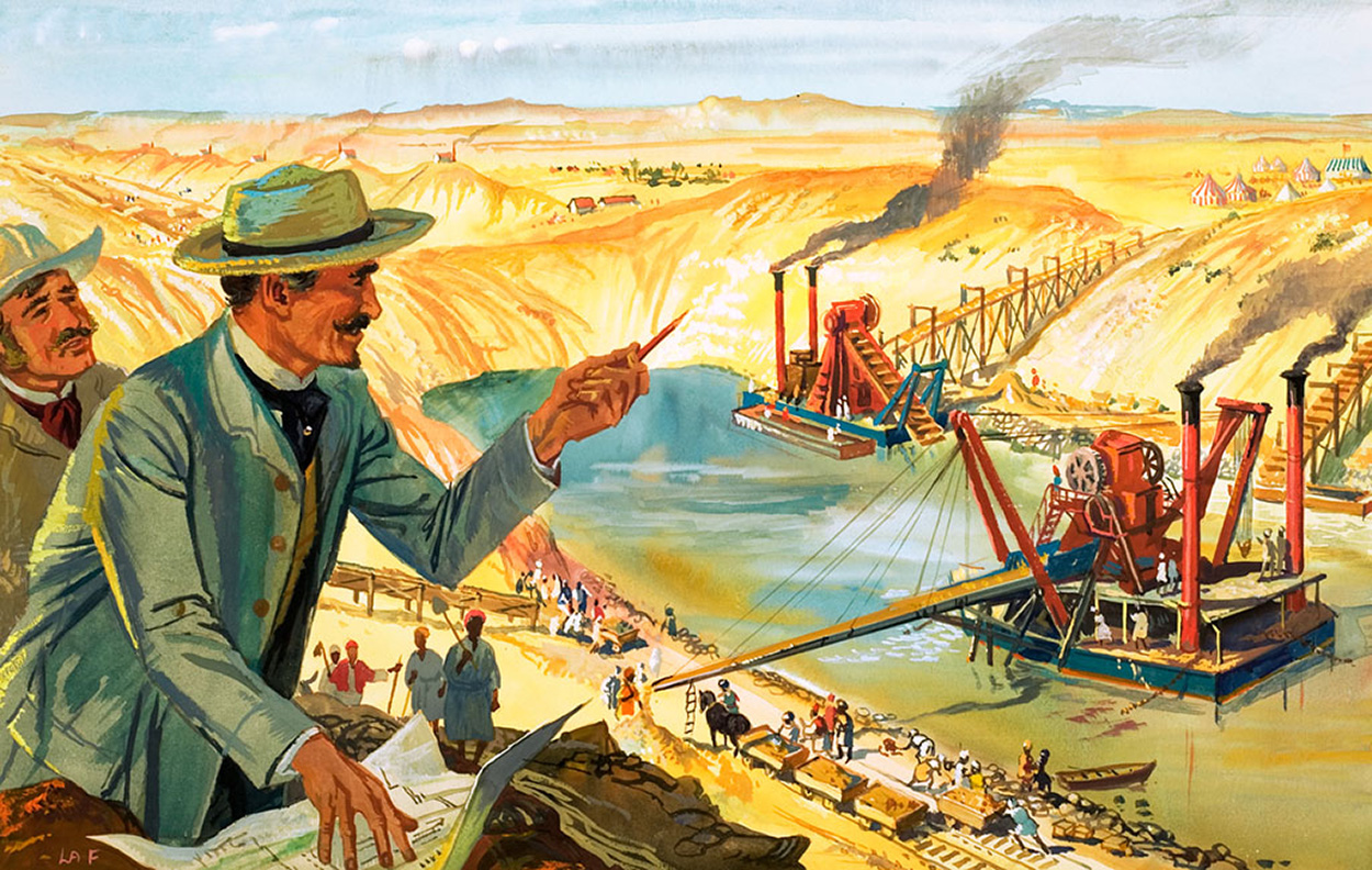 The Suez Canal (Original) (Signed) art by T S La Fontaine Art at The Illustration Art Gallery