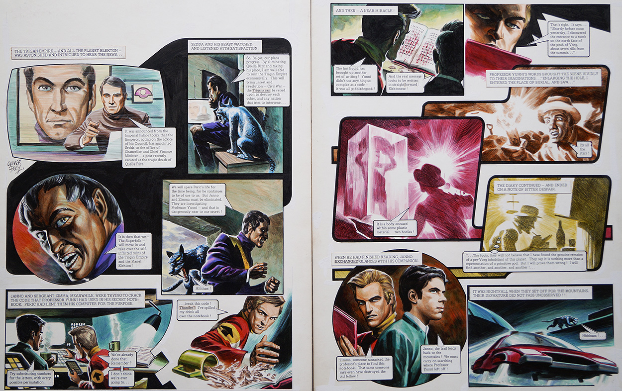 Professor Yunni's Discovery from 'Sedda's Plot' (TWO pages) (Originals) (Signed) art by The Trigan Empire (Oliver Frey) at The Illustration Art Gallery
