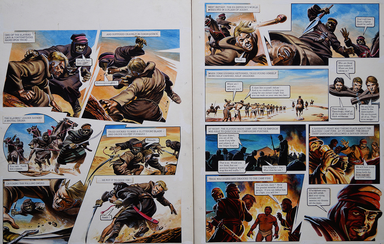The Flash of Agony from 'The Slave Traders' (TWO pages) (Originals) (Signed) art by The Trigan Empire (Oliver Frey) at The Illustration Art Gallery