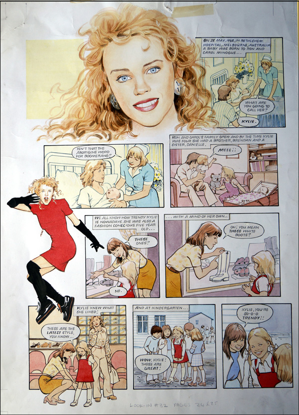 Kylie Minogue - Kylie's Story 1 (TWO pages) (Originals) by Maureen & Gordon Gray at The Illustration Art Gallery
