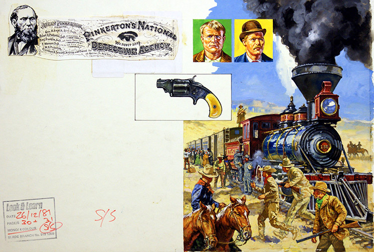 Butch Cassidy and the Sundance Kid hold up a train (Original) by Harry Green at The Illustration Art Gallery