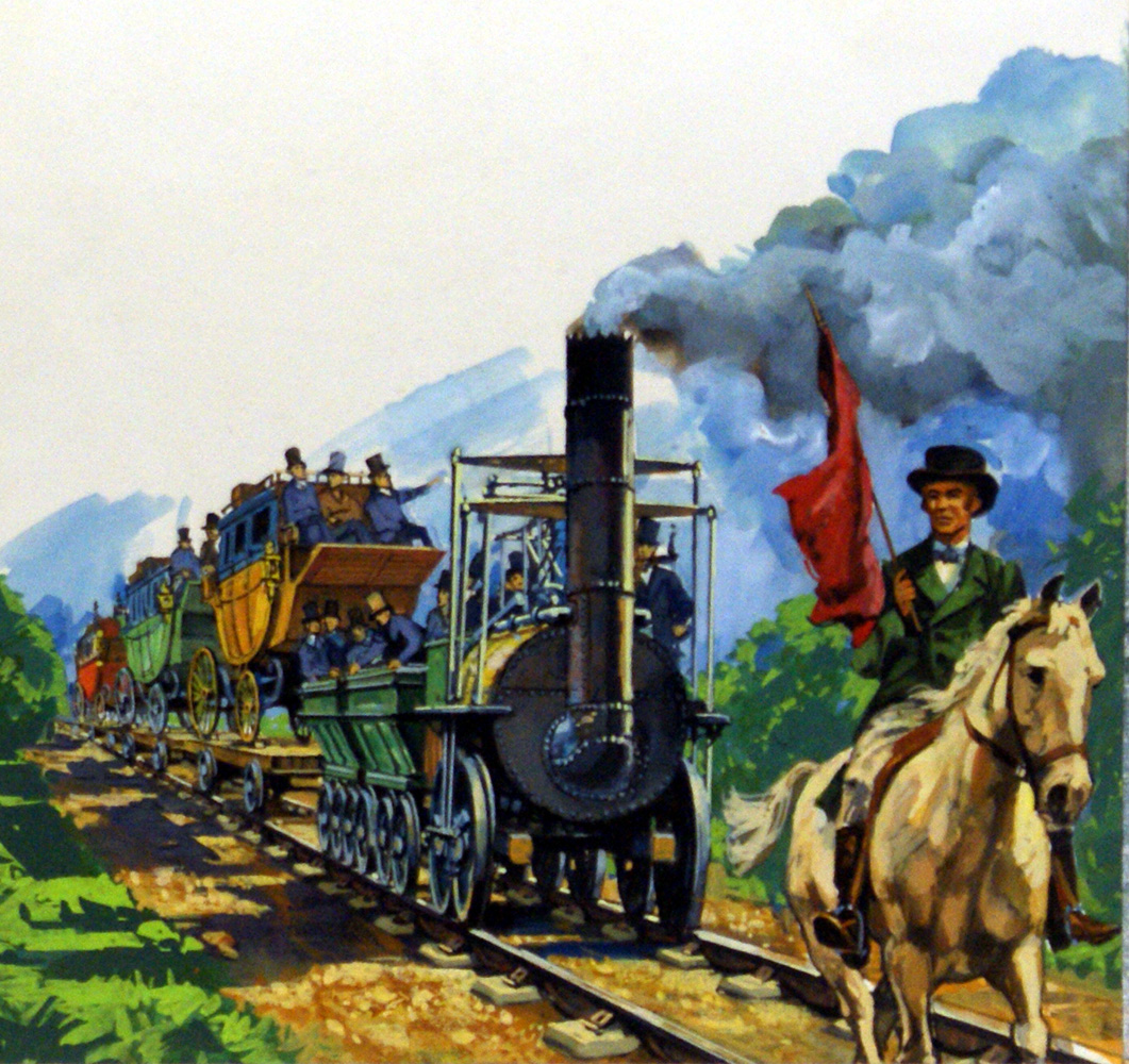 George Stephenson and the Stockton and Darlington Railway (Original) art by Harry Green at The Illustration Art Gallery