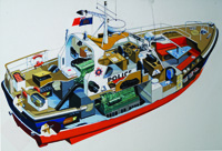 Essex Police Boat Cut-away art by Wilf Hardy