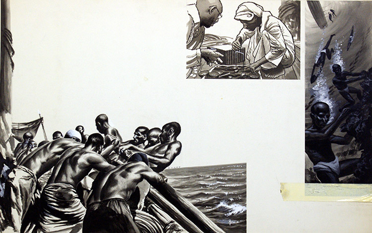 Pearl Divers of the Persian Gulf (Original) (Signed) by Sea (Wilf Hardy) at The Illustration Art Gallery