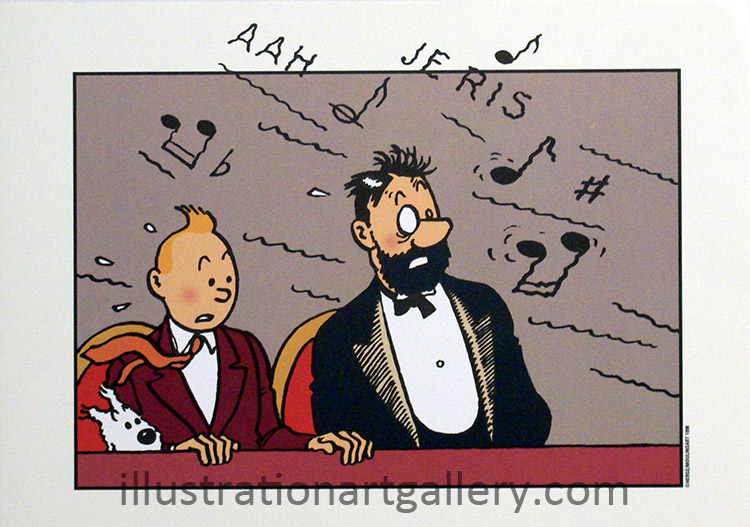 Tintin, Captain Haddock and Snowy at the Concert