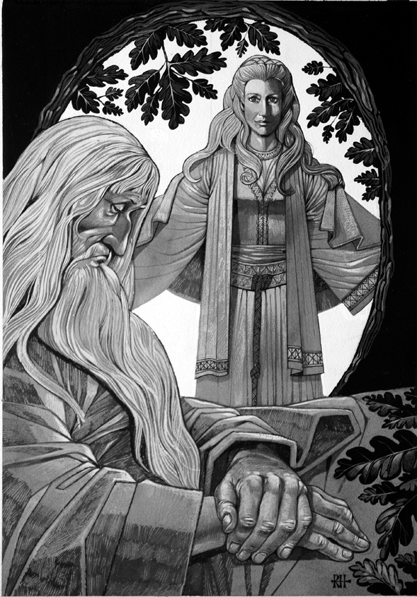 Merlin and the Lady of the Lake (Original) (Signed) by Richard Hook at The Illustration Art Gallery