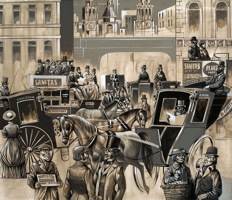 Victorian Street Scene (Original) (Signed) by Richard Hook at The Illustration Art Gallery