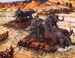 Hannibal's elephants crossing the Rhone (Original Macmillan Poster) (Print) art by Norman Howard at The Illustration Art Gallery