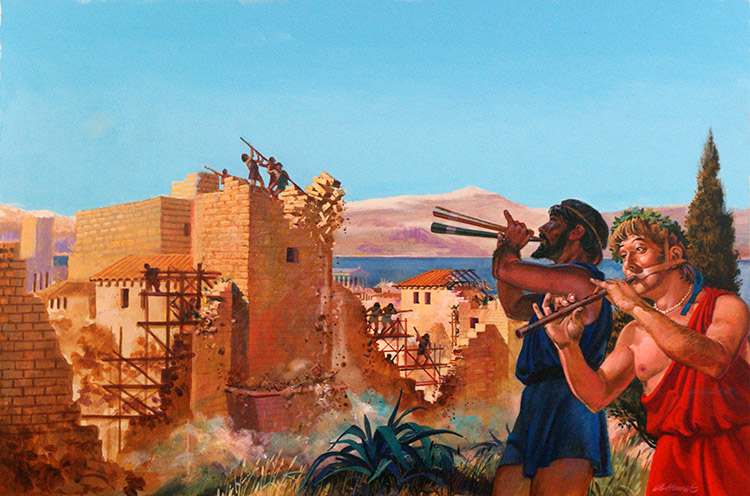 Athenians demolish their defenses (Original) (Signed) by Andrew Howat Art at The Illustration Art Gallery