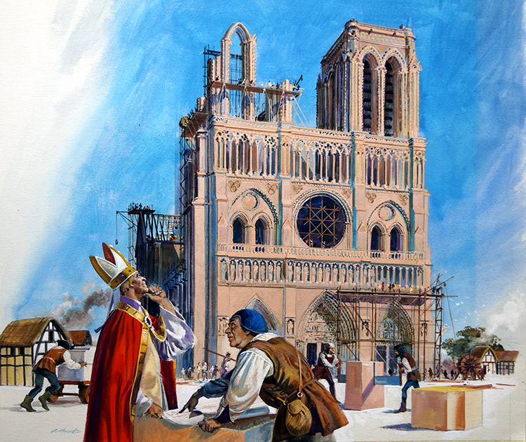 Rebuilding Notre Dame (Original) (Signed) by Andrew Howat Art at The Illustration Art Gallery