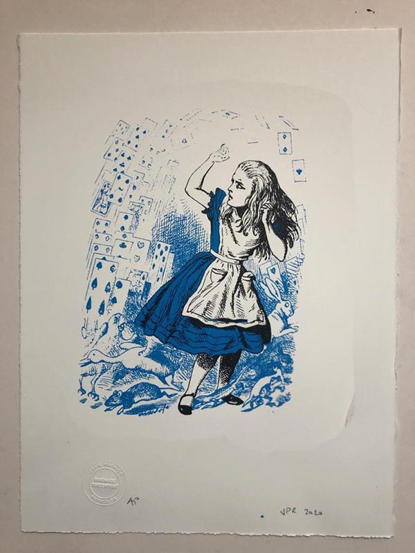 Alice defending her self from a pack of cards, in blue (Print) (Signed) by John Tenniel Art at The Illustration Art Gallery