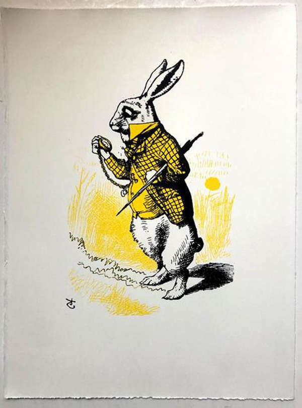 The White Rabbit looking at his watch, in yellow (Print) (Signed) by John Tenniel Art at The Illustration Art Gallery