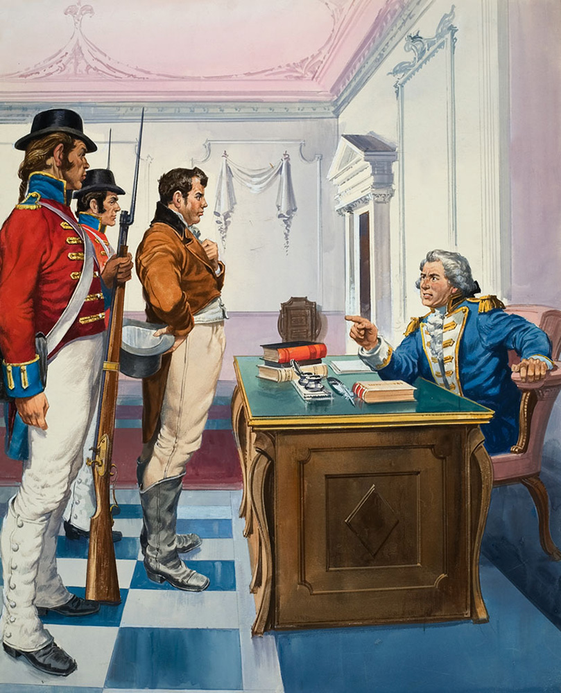 Governor Bligh of New South Wales arresting John Macarthur (Original) art by Barrie Linklater Art at The Illustration Art Gallery