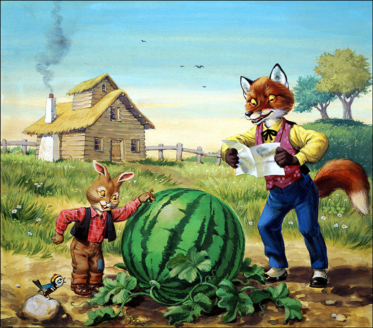 Brer Rabbit - Watermelon in Easter Hay (Original) by Virginio Livraghi Art at The Illustration Art Gallery