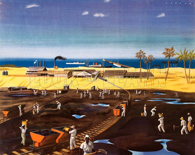 The pitch lake in Trinidad (Original Macmillan Poster) (Print) by Lewis Lupton at The Illustration Art Gallery