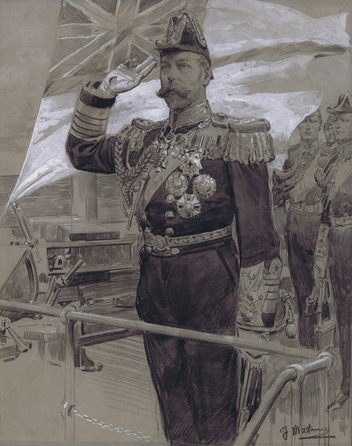 George V reviewing the Royal Navy at Spithead 1912 (Original) (Signed) by Royalty (Matania) at The Illustration Art Gallery