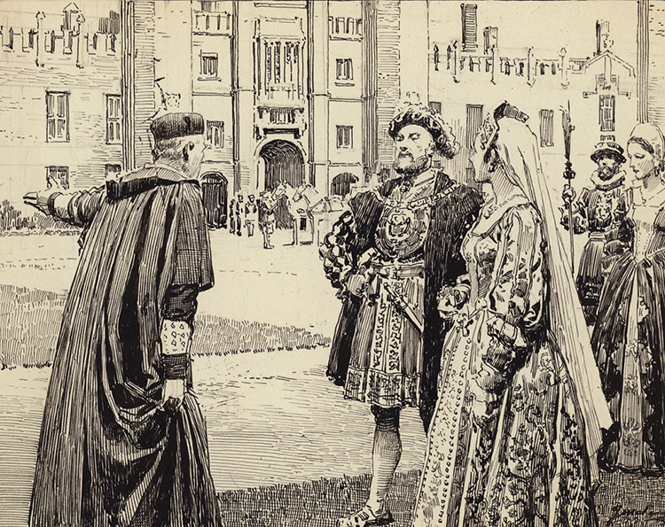Henry VIII at Hampton Court (Original) (Signed) by Royalty (Matania) at The Illustration Art Gallery