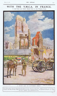 A Sunny Day in Battered Arras  (original page from The Sphere dated 1919) (Print)