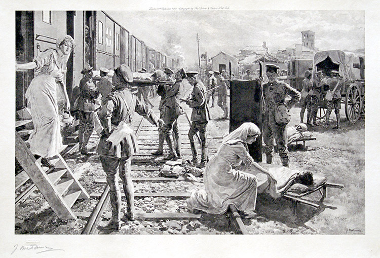 Taking The Wounded Aboard A British Ambulance Train (Limited Edition Print) (Signed) by World Wars (Matania) at The Illustration Art Gallery