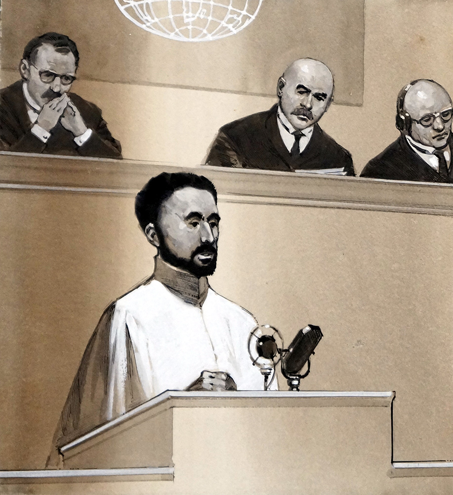 Haile Selassie at the League of Nations (Original) art by Angus McBride Art at The Illustration Art Gallery