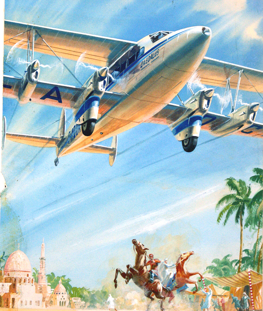 Bi-Plane flying over Africa (Original) art by James E McConnell Art at The Illustration Art Gallery
