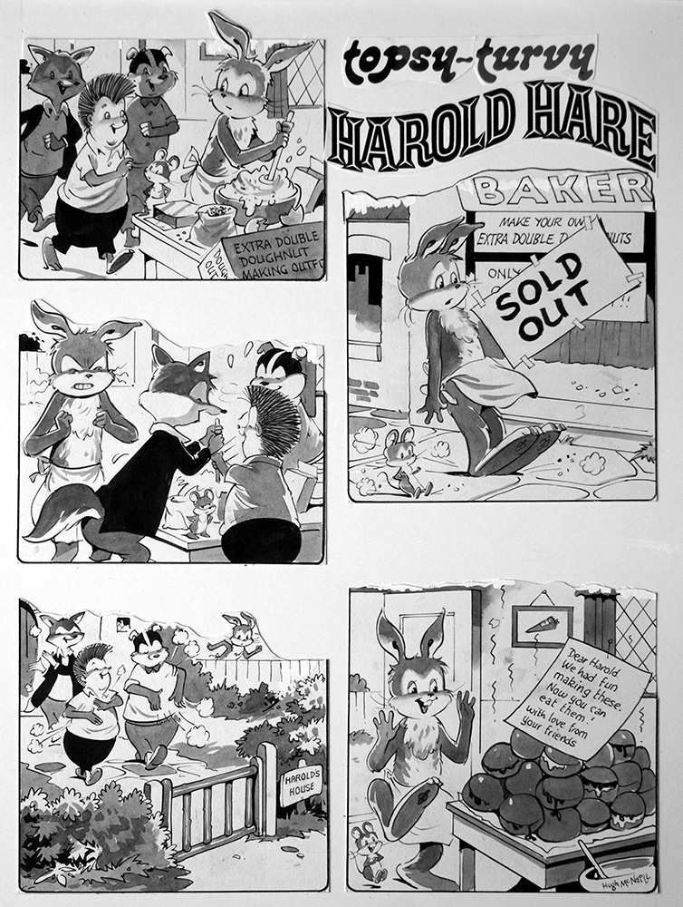 Harold Hare Doughnut Dilemma (Original) (Signed) art by Hugh McNeill Art at The Illustration Art Gallery