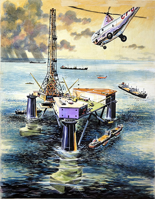North Sea Oil Platform of the 1960s (Original) by Clifford Meadway Art at The Illustration Art Gallery