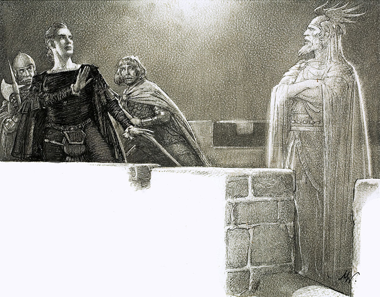 The Ghost of Hamlet's father appears to him on the battlements at Elsinore (Original) (Signed) art by John Millar Watt Art at The Illustration Art Gallery