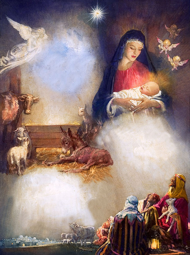 The Nativity: Inside the Crib (Original) (Signed) art by John Millar Watt Art at The Illustration Art Gallery