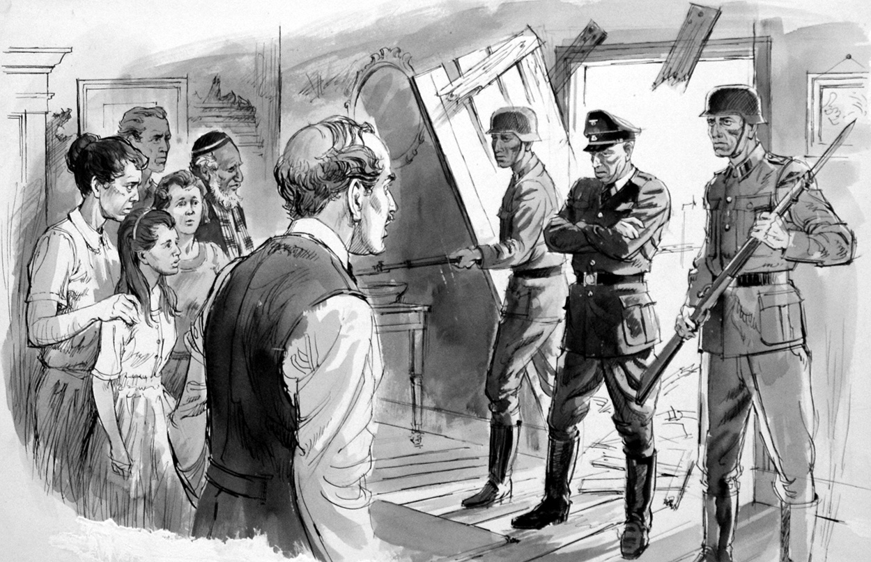 Anne Frank and her family are discovered by Nazi Troops (Original) art by Will Nickless at The Illustration Art Gallery