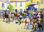 The Arrival of the Stage Coach (Original) (Signed)